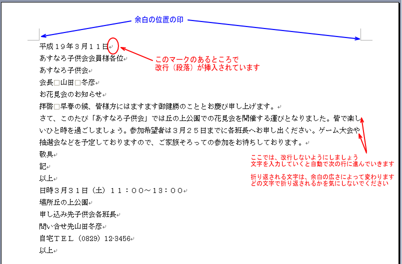 入力例と説明文の図